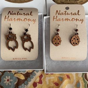 Brand new wooden ladybug and owl earrings